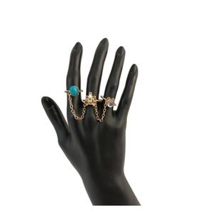 Gold 3 Ring Set with Connecting Chain